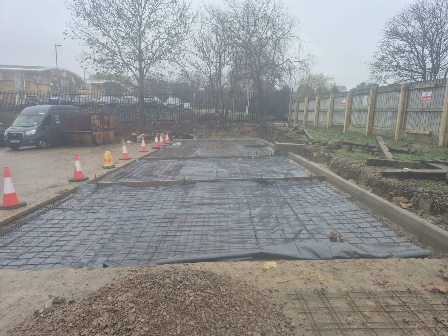 Before: car park extension with membrane, mesh and day-joint formwork